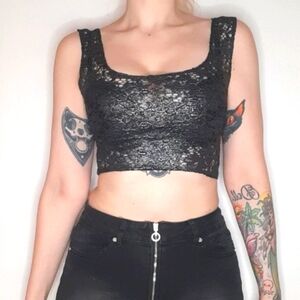 Black and Silver Floral Lace Crop Top.
